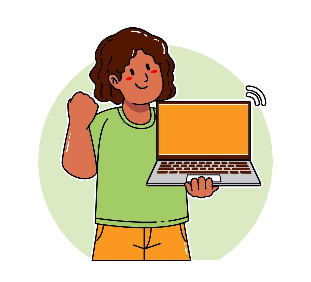 Black woman carrying a laptop vector