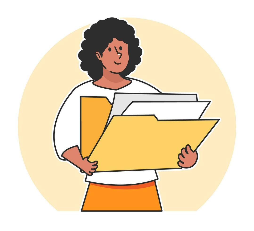 A Woman searches for data from a document folder vector