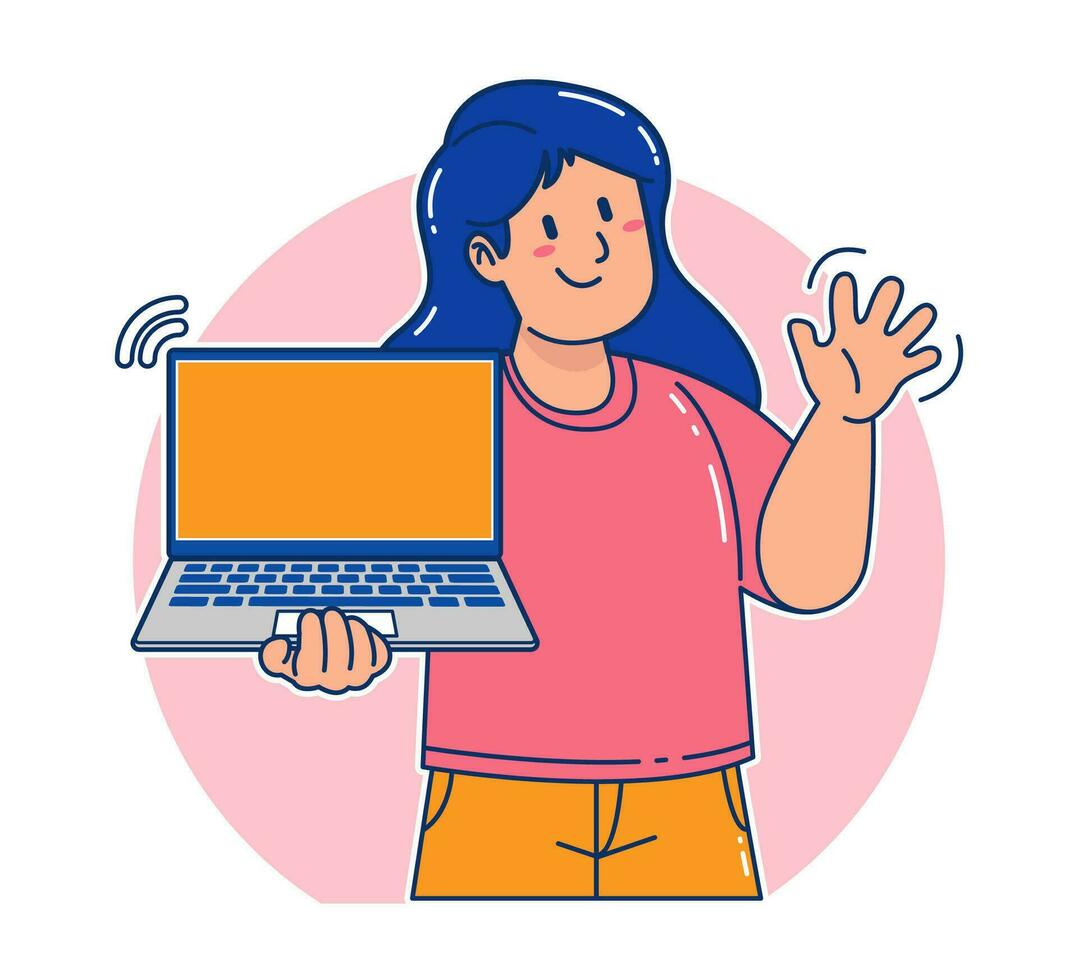 a woman carrying a laptop vector