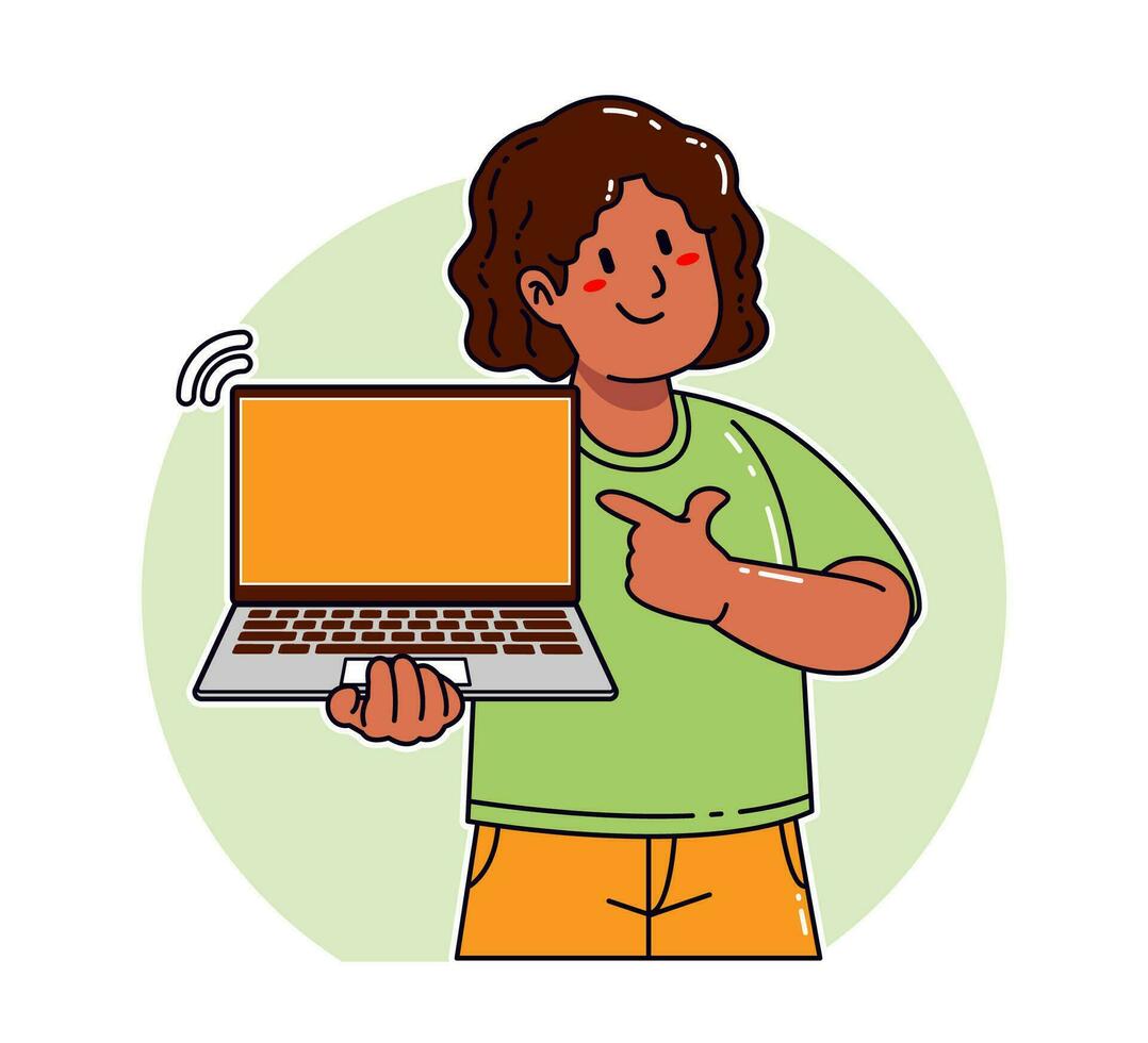 Black woman carrying a laptop vector