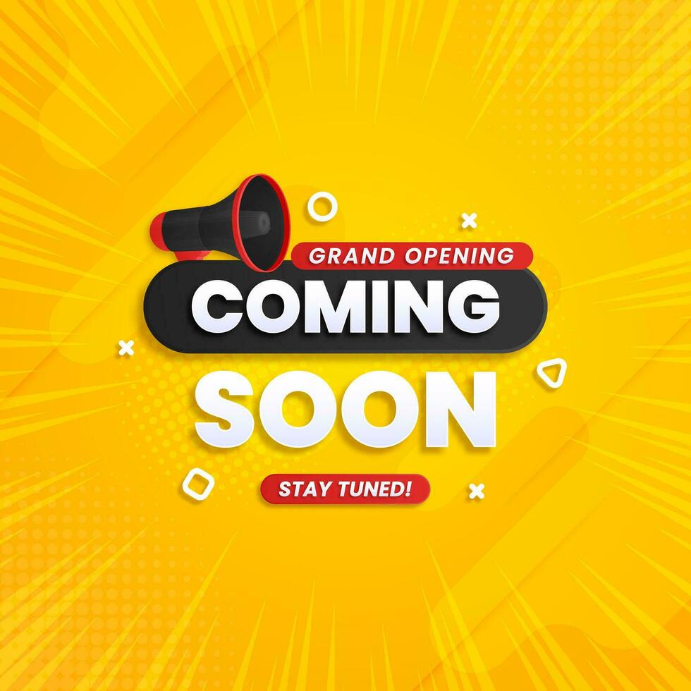 Coming soon with megaphone design on abstract background vector