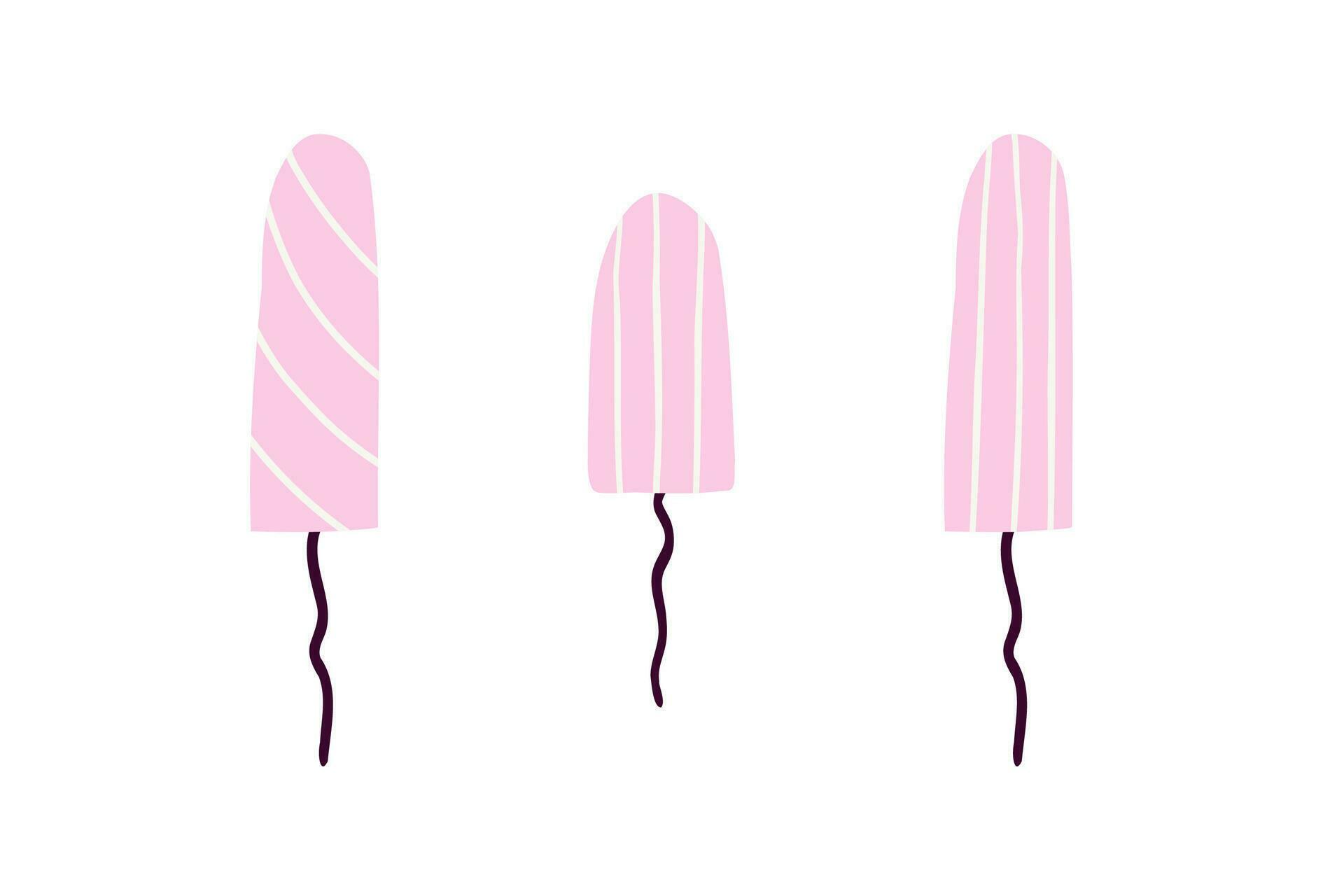 A set of tampons of different shapes and sizes. types of tampons
