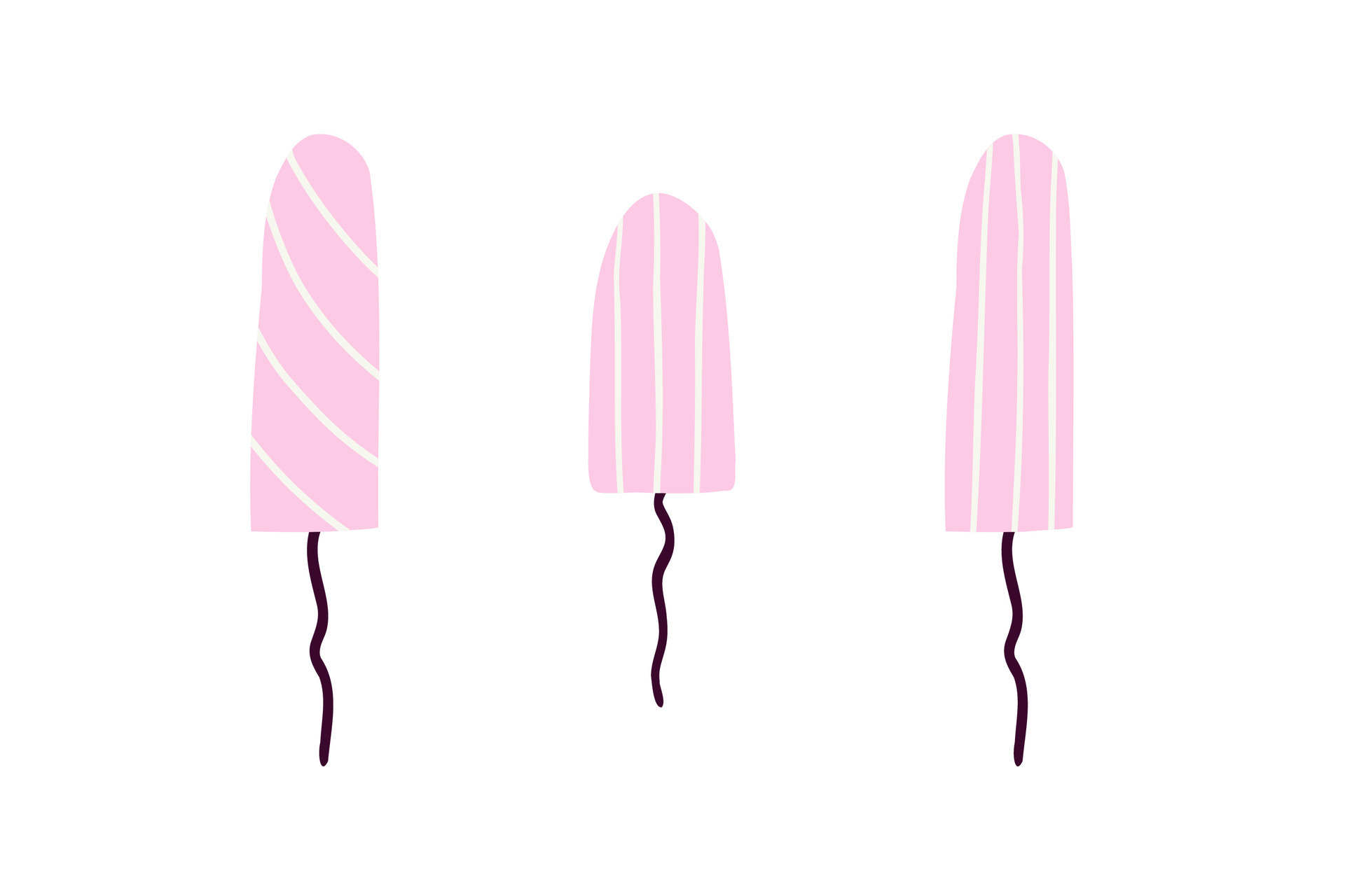 A set of tampons of different shapes and sizes. types of tampons