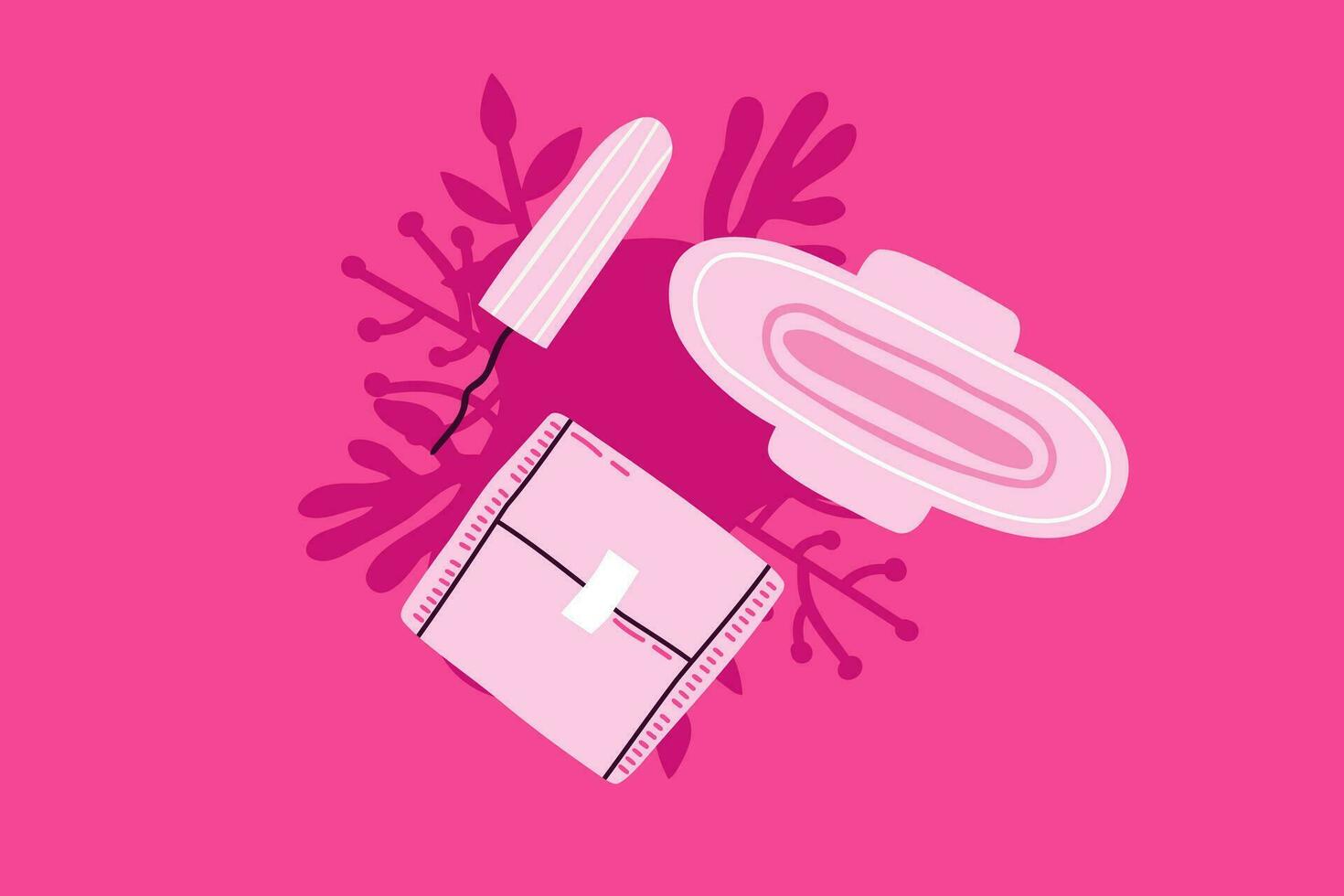 Means of personal hygiene during menstruation. Gasket, tampon. Vector illustration in flat style.