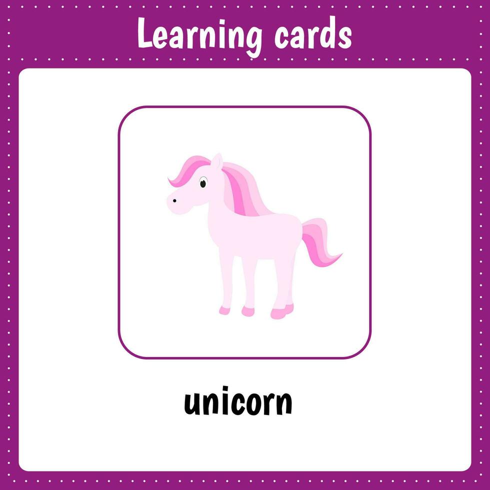 tarjetas de aprendizaje para niños. animales unicornio vector