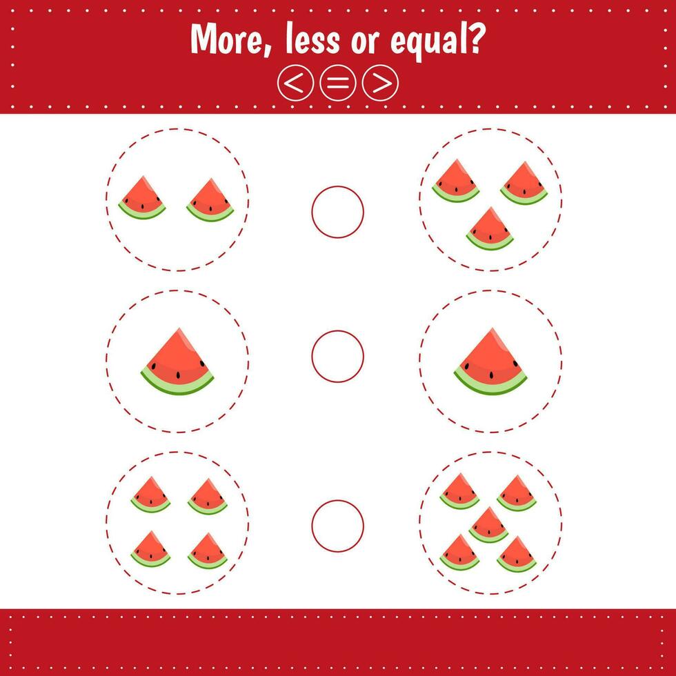 More, less or equal. Count and compare the number. Worksheets for kids education. Maths vector