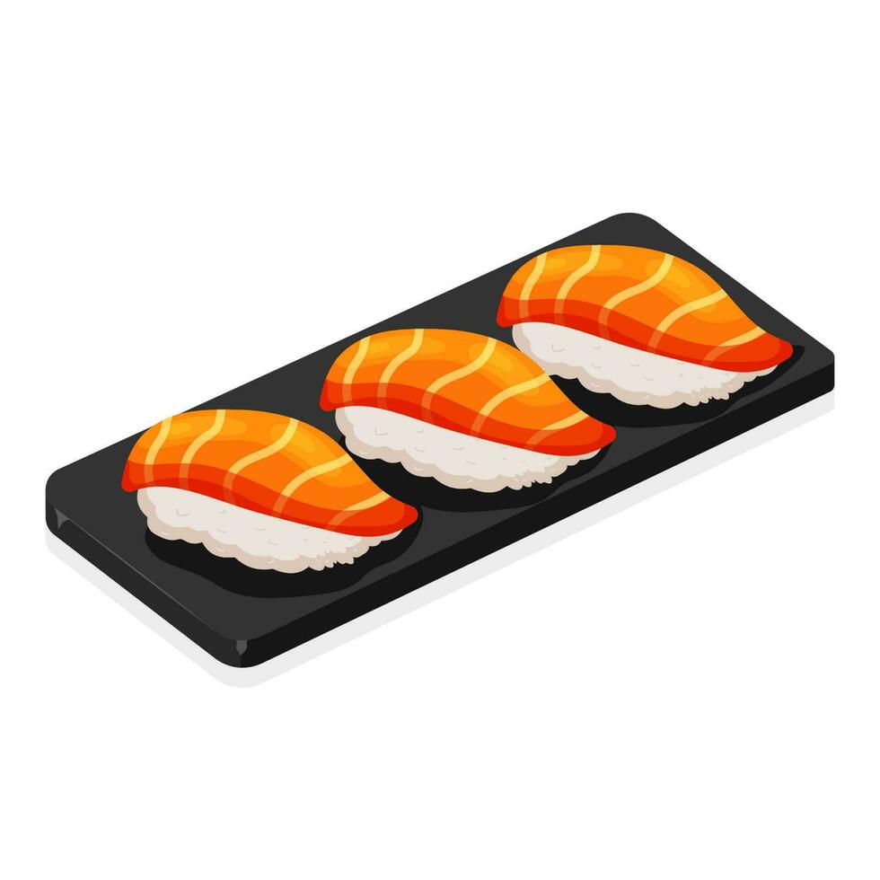 Cartoon nigiri set on stone plate. Sushi concept vector