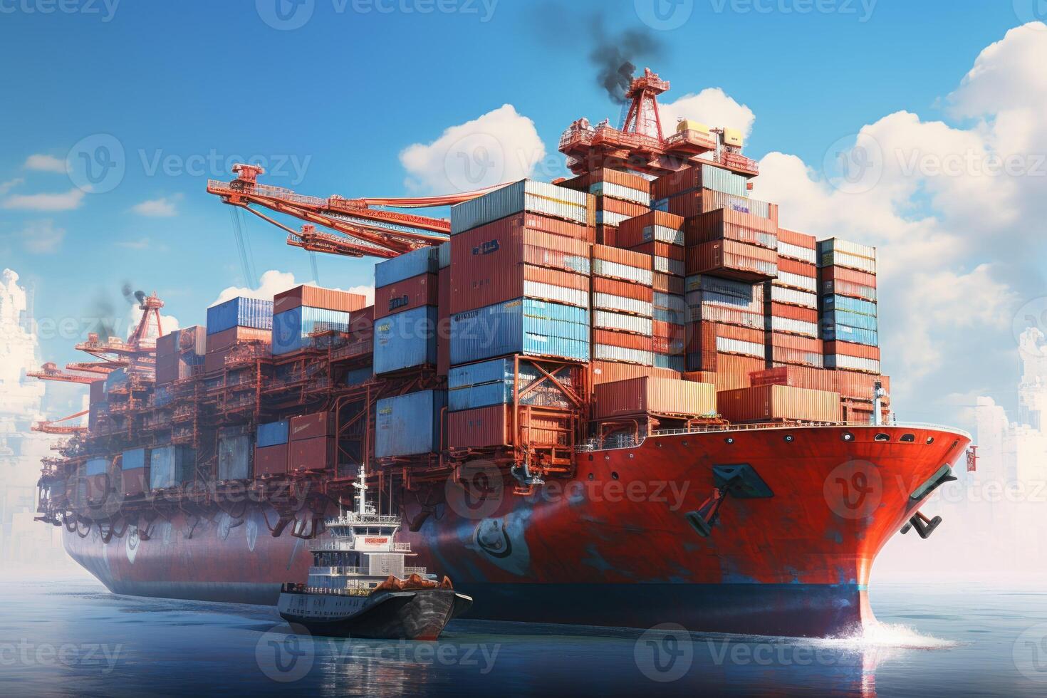 Cargo-filled Transport ship. Generate Ai photo