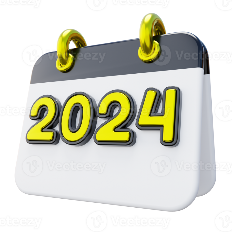 3D New Year 2024 Calendar. Realistic 3D Calendar for New Year Decoration png