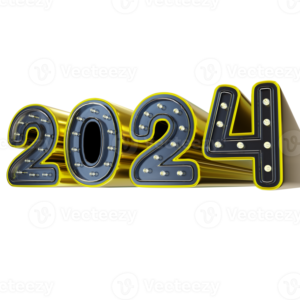 3D Neon New Year 2024 Decoration Sign png