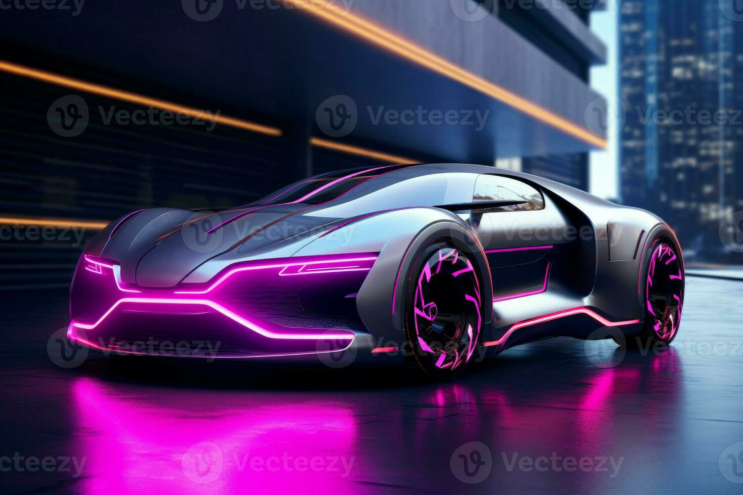 Quiet Neon electric car. Generate Ai photo