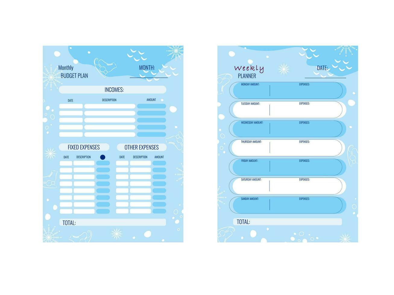 Templates for weekly and monthly planners. Business organizer page.Vector illustration of stationery vector