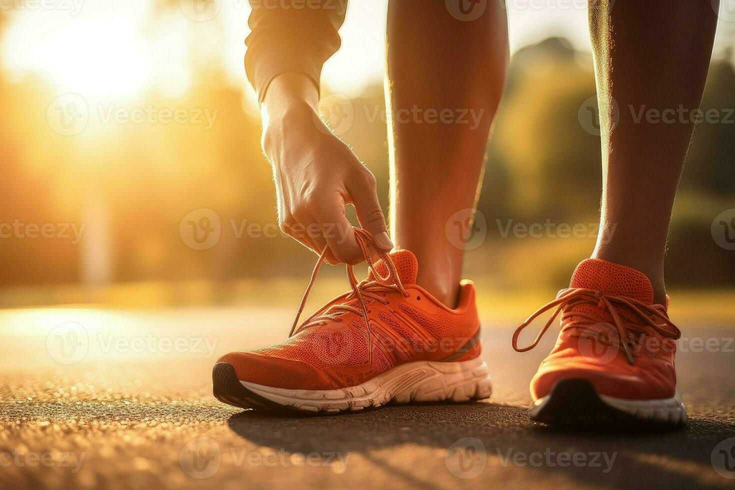 Man tying shoelaces before running. Generate Ai photo