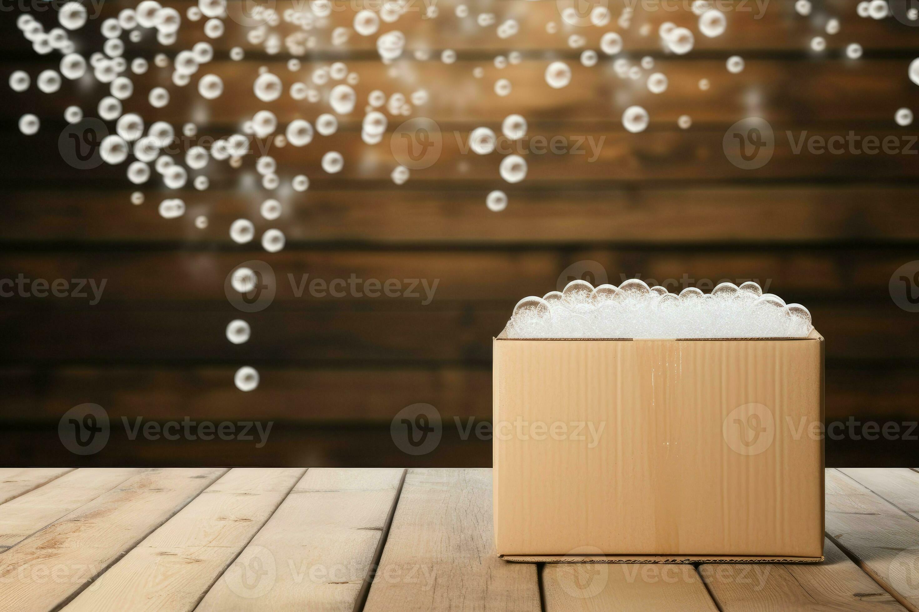 One open cardboard box with bubble wrap. Generate Ai 33221013 Stock