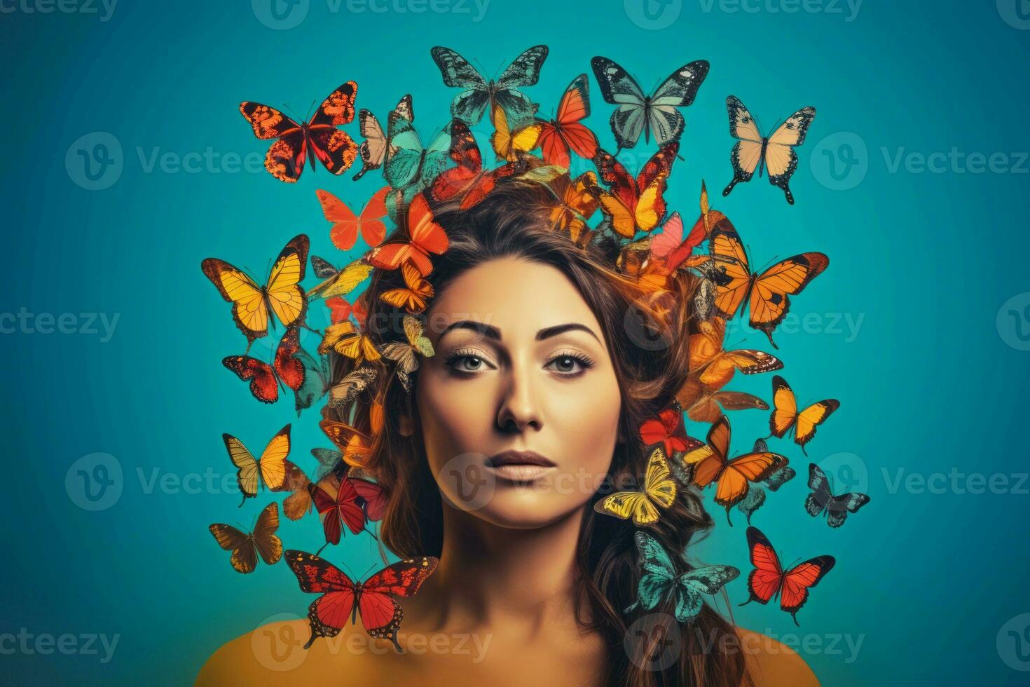 Woman head butterflies love person. Generate Ai photo