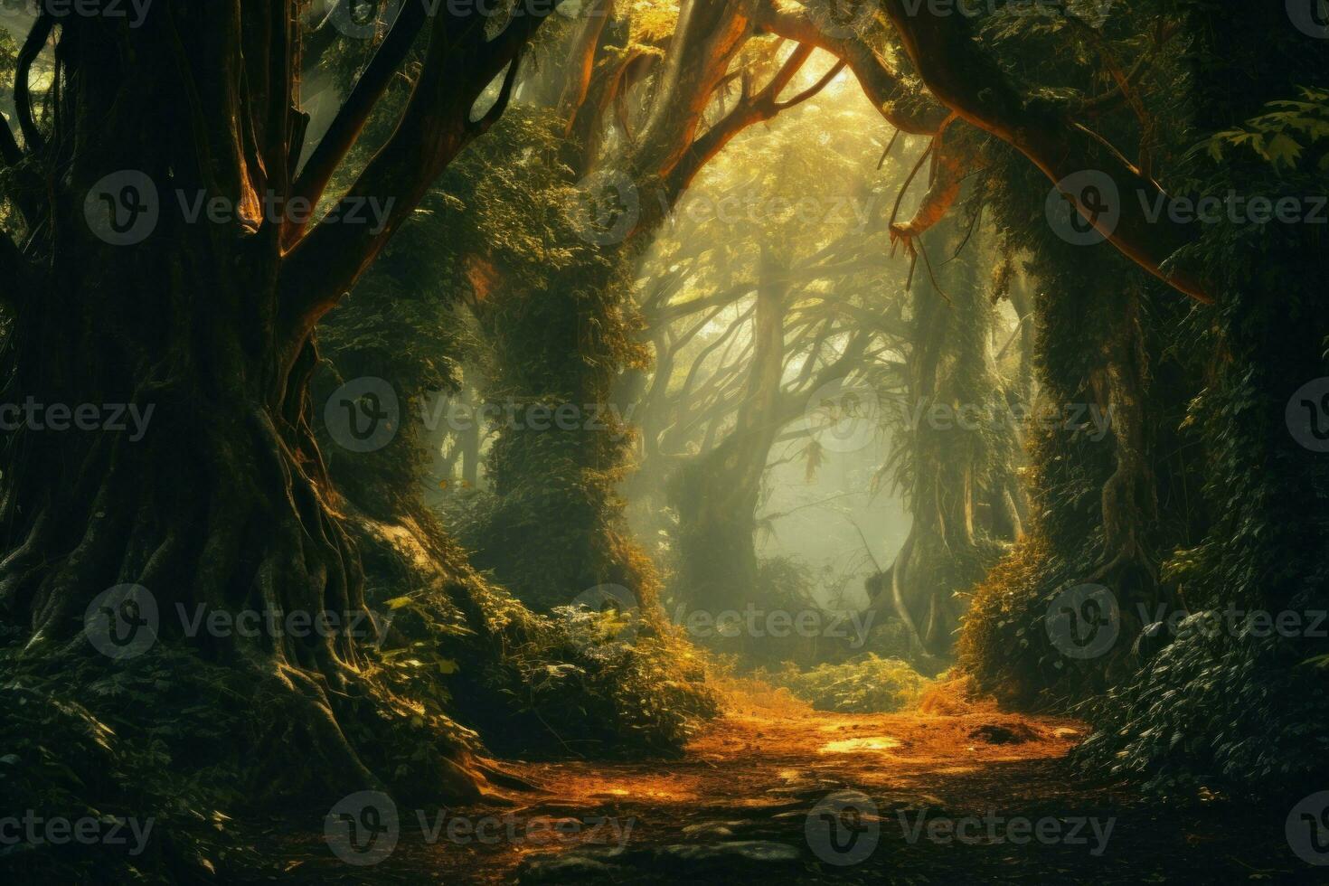 Beautiful trees in forest. Generate Ai photo