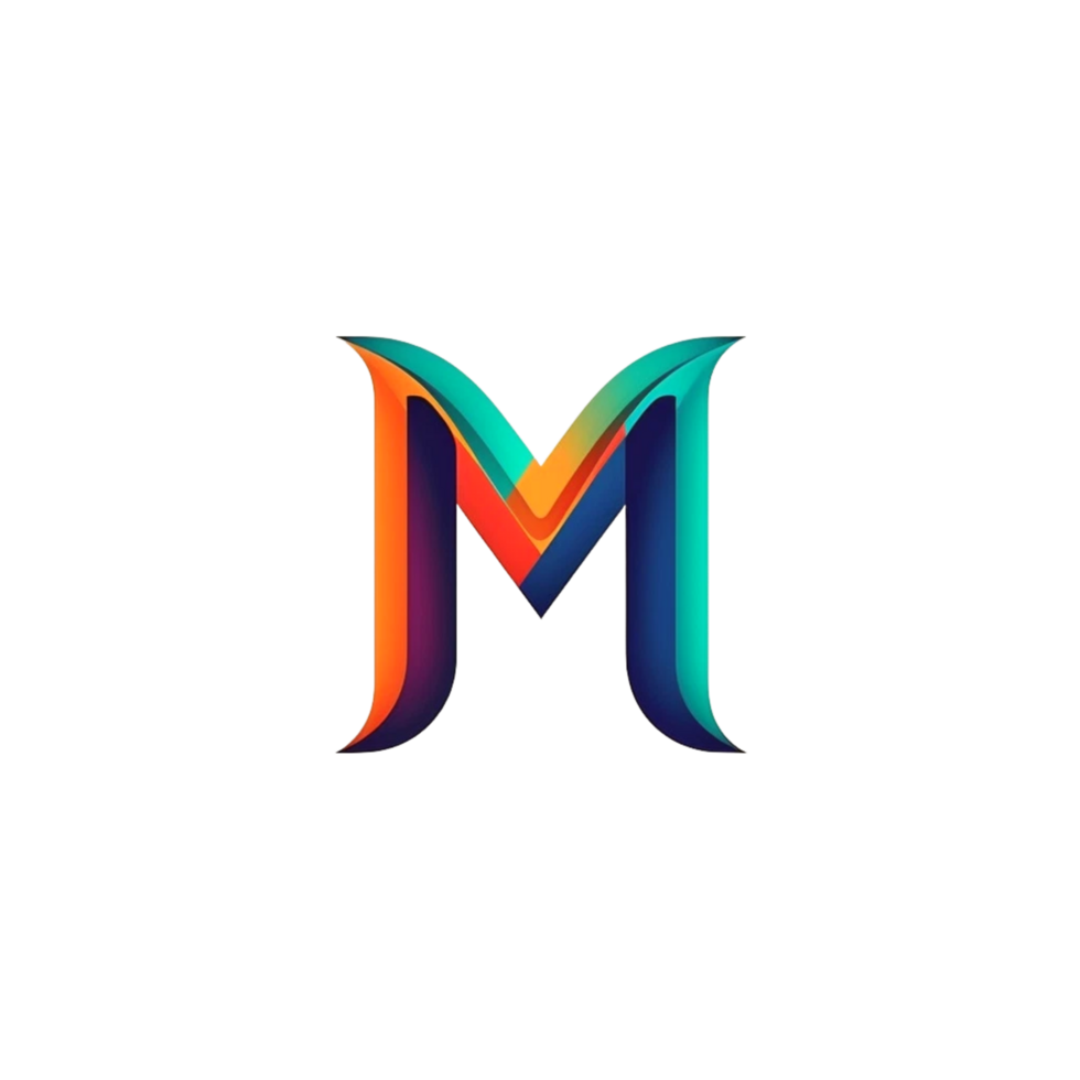 3d symbols m alphabet color effect gradient  Generative Ai png