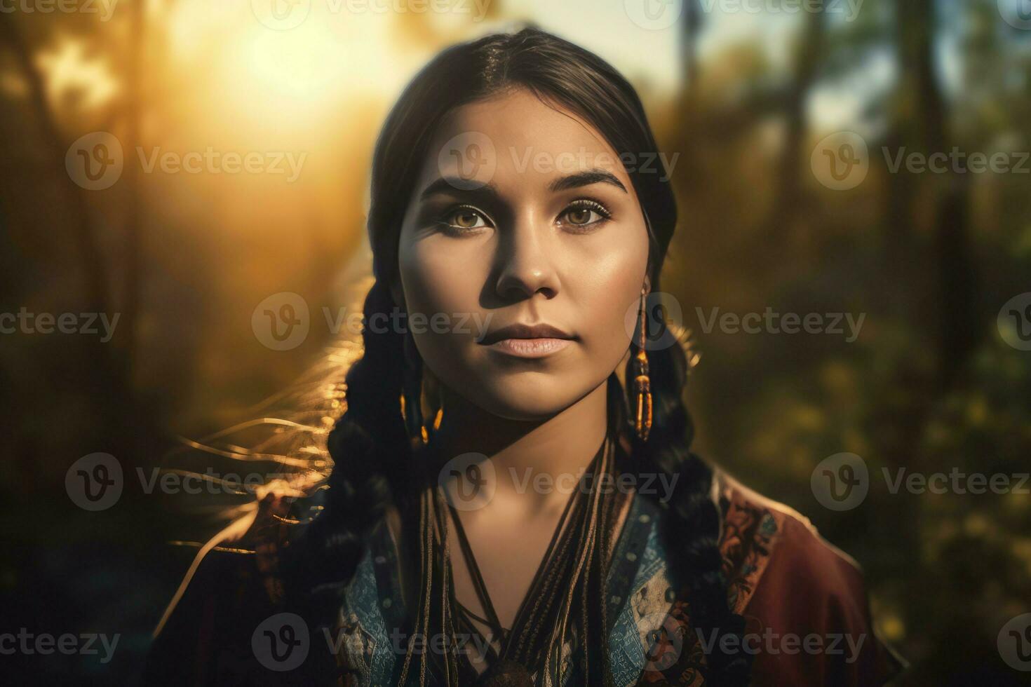 Native American woman. Generate ai photo