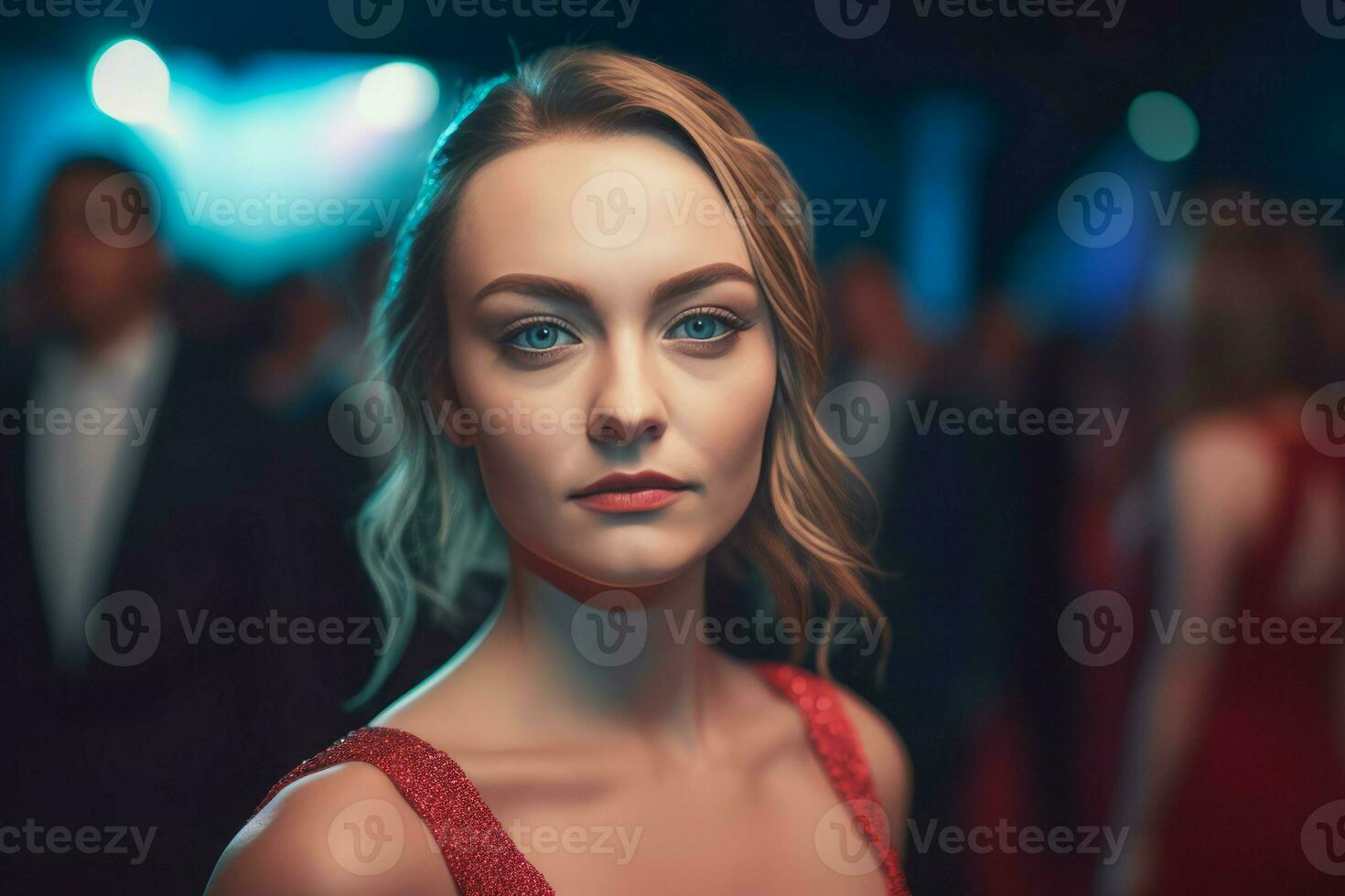 Female celebrity on red carpet. Generate ai photo