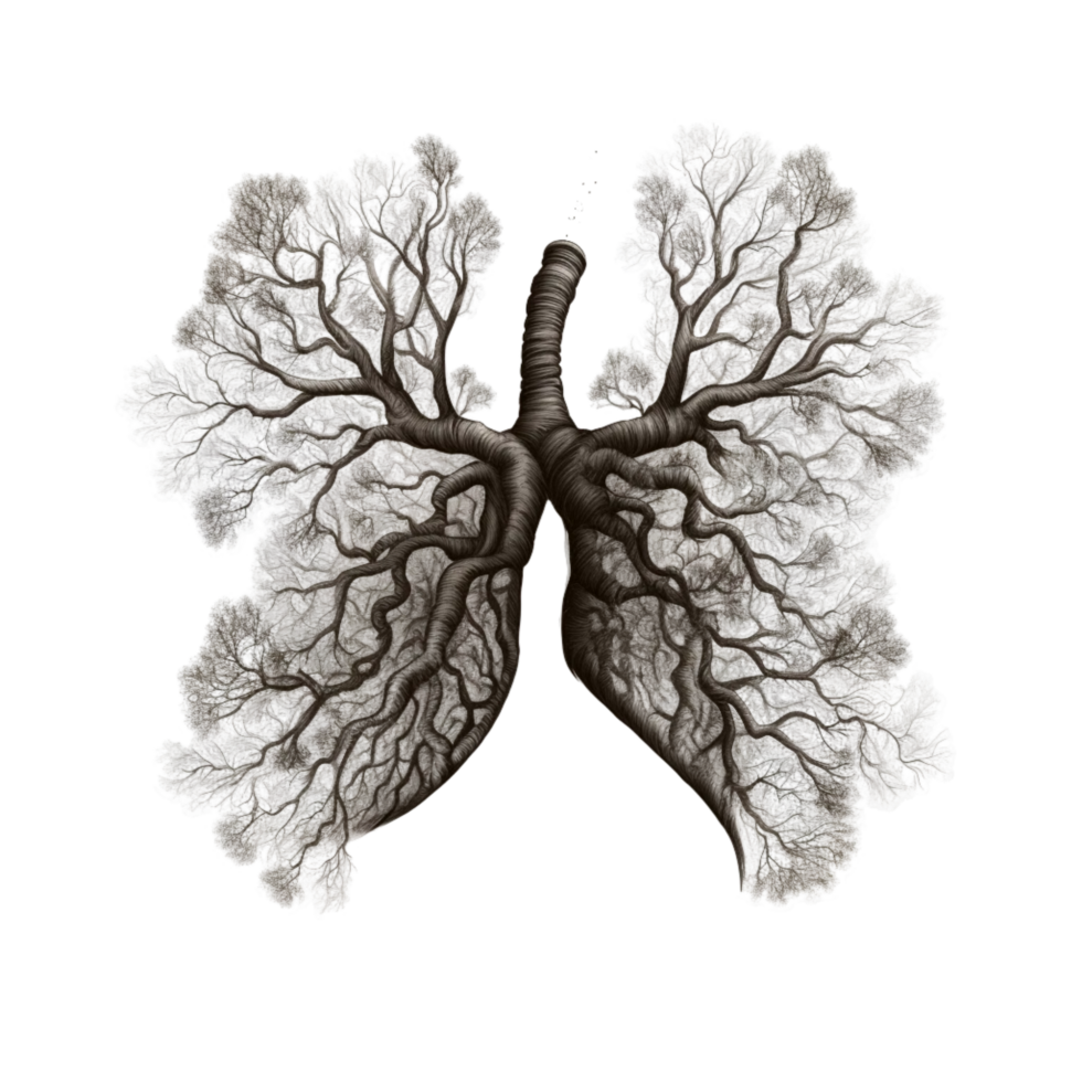 A drawing of a human lungs. Generative Ai png