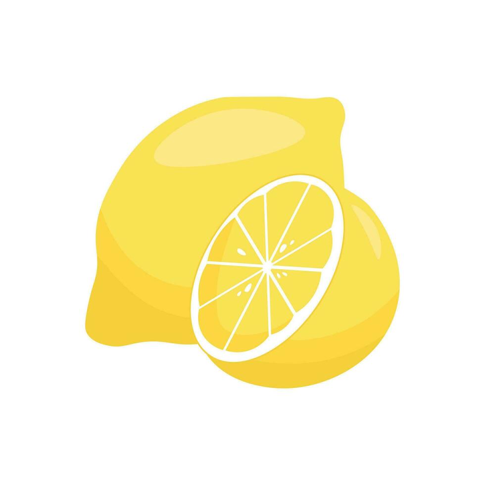 Fresh lemon fruit. Lemon with leaves isolated on white. Vector illustration