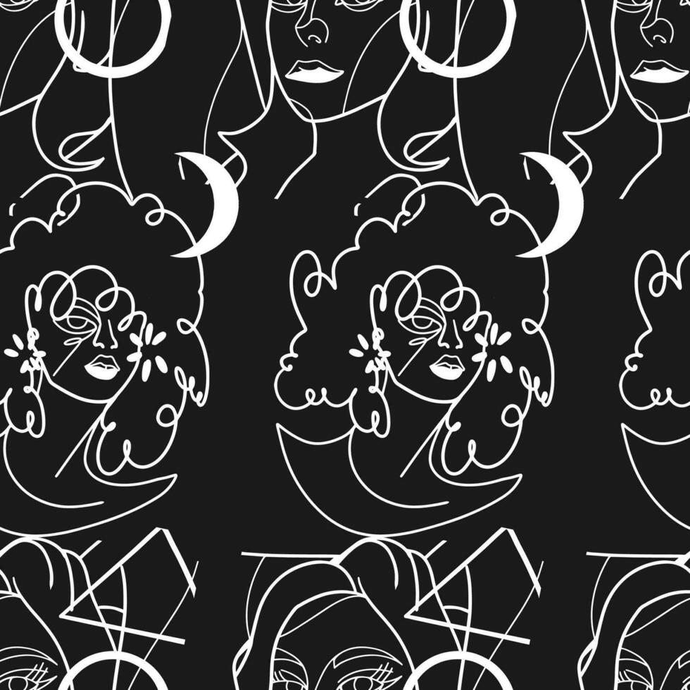 Seamless Pattern Woman Abstract Silhouette Vector Bundle. Stunning Hand-Drawn Minimalistic Abstract Designs of Faces, Hands, and Shape