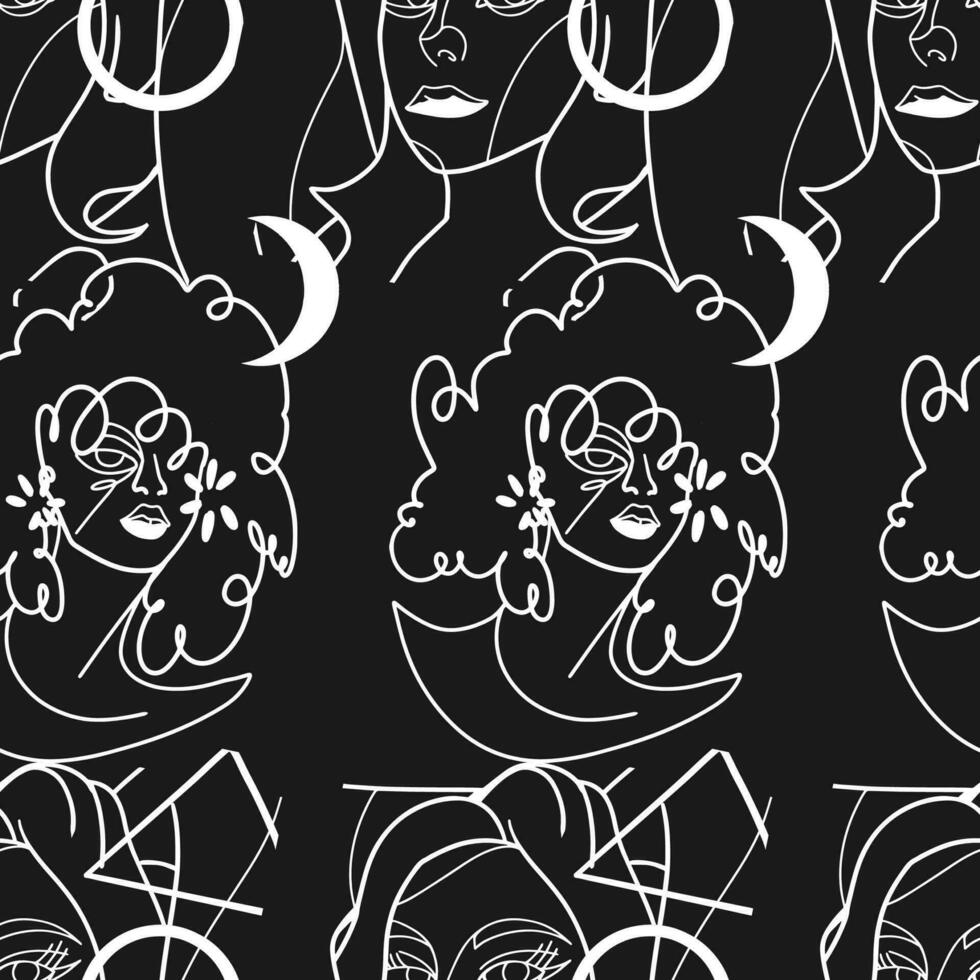 Seamless Pattern Woman Abstract Silhouette Vector Bundle. Stunning Hand-Drawn Minimalistic Abstract Designs of Faces, Hands, and Shape