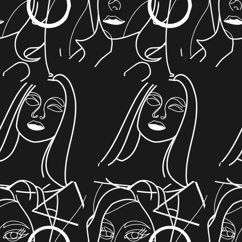 Seamless Pattern Woman Abstract Silhouette Vector Bundle. Stunning Hand-Drawn Minimalistic Abstract Designs of Faces, Hands, and Shape