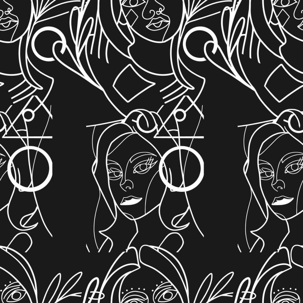 Seamless Pattern Woman Abstract Silhouette Vector Bundle. Stunning Hand-Drawn Minimalistic Abstract Designs of Faces, Hands, and Shape