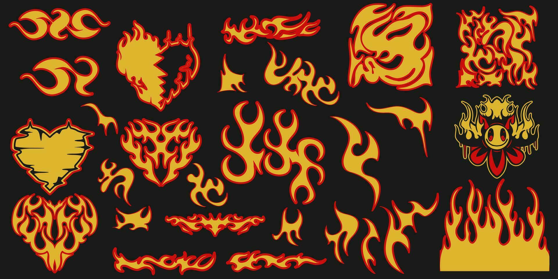 Uniqe and Popular Fire Element Vector Cartoon 2023. Old school seamless pattern for clothing.