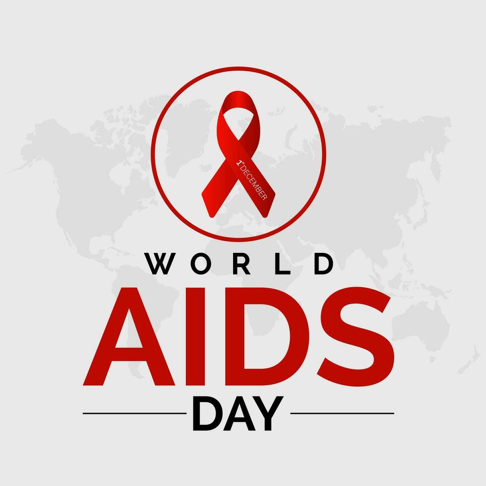 World AIDS Day Awareness Background Red banner Ribbon and Global Support Vector Illustration. background, banner, card, poster design.