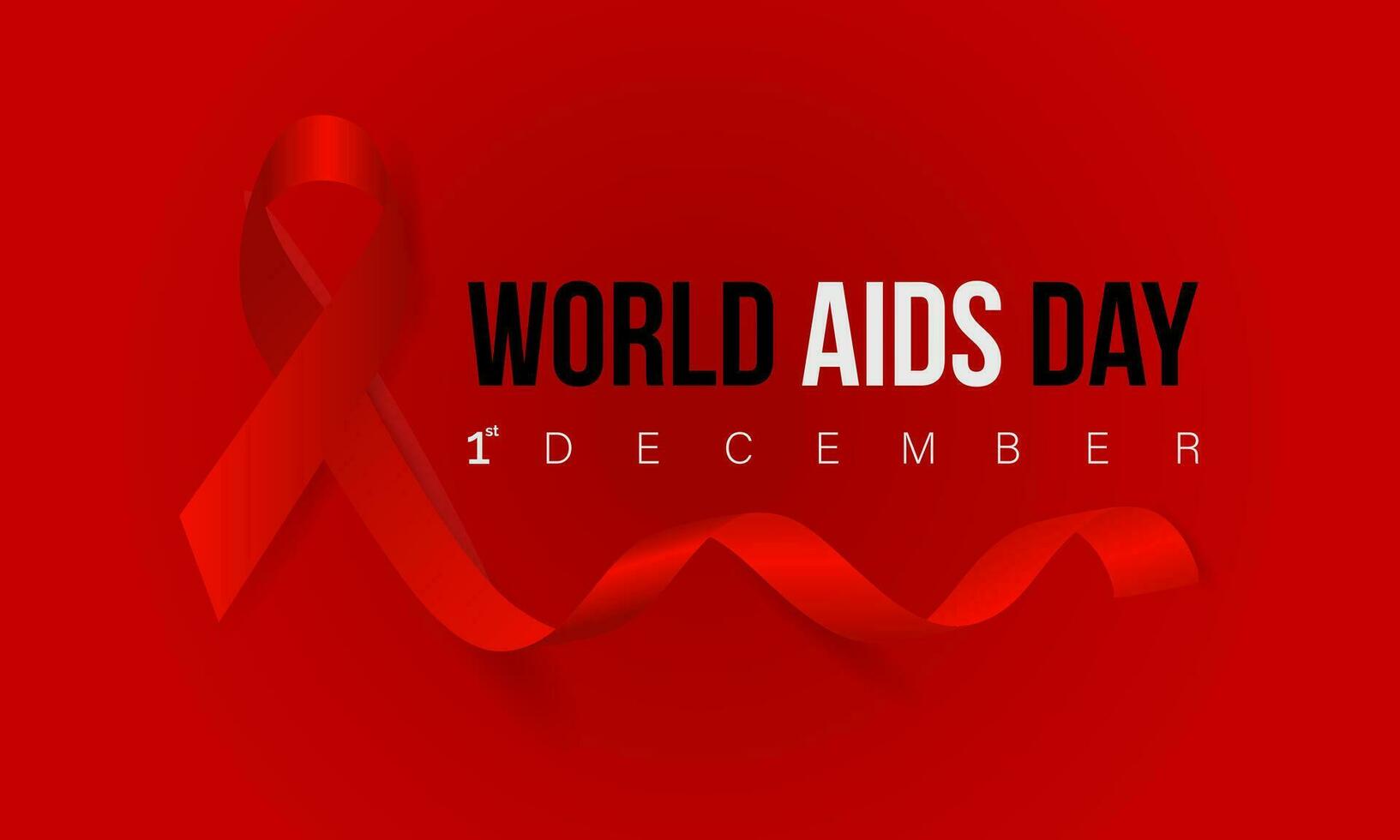 mundo SIDA día conciencia antecedentes rojo bandera cinta y global apoyo vector ilustración. fondo, bandera, tarjeta, póster diseño.