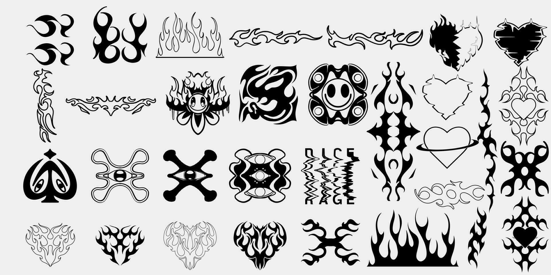 Retro Fire Elements for Streetwear  and Y2K style Apparel Vector Graphics Collection