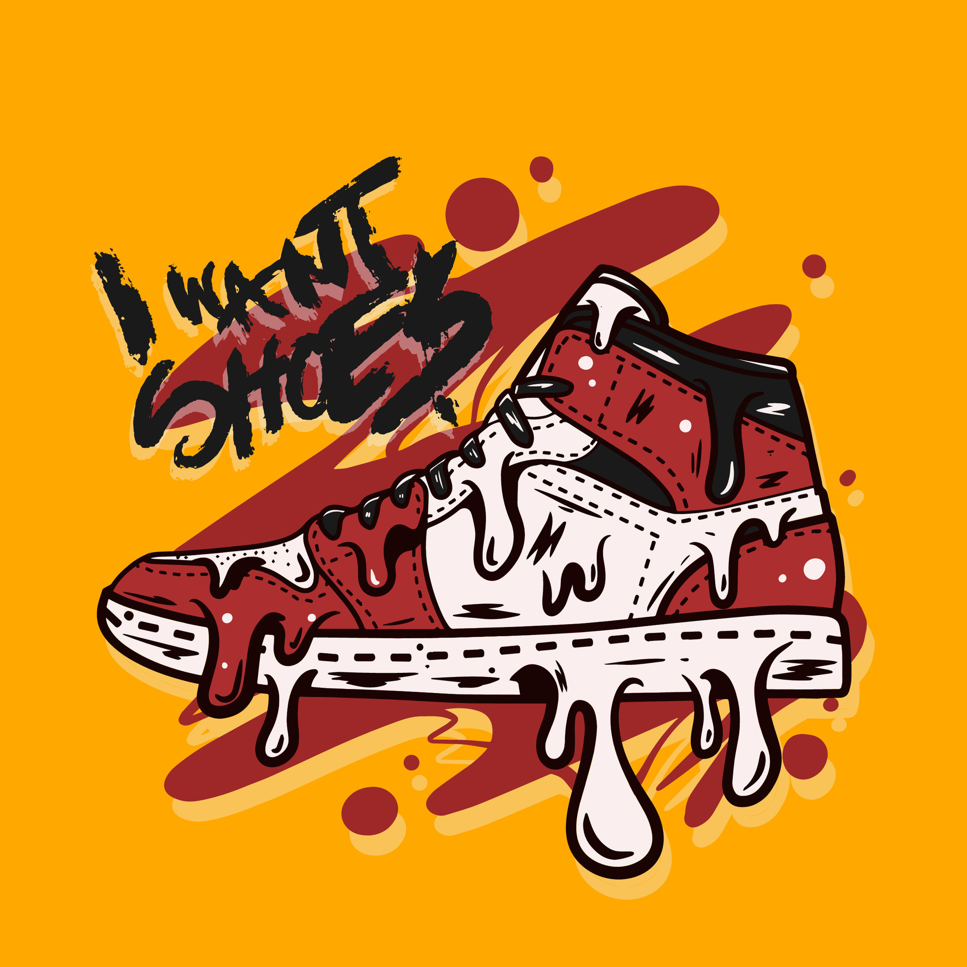 hand drawn of dripping shoe in vector illustration format. Sneakers