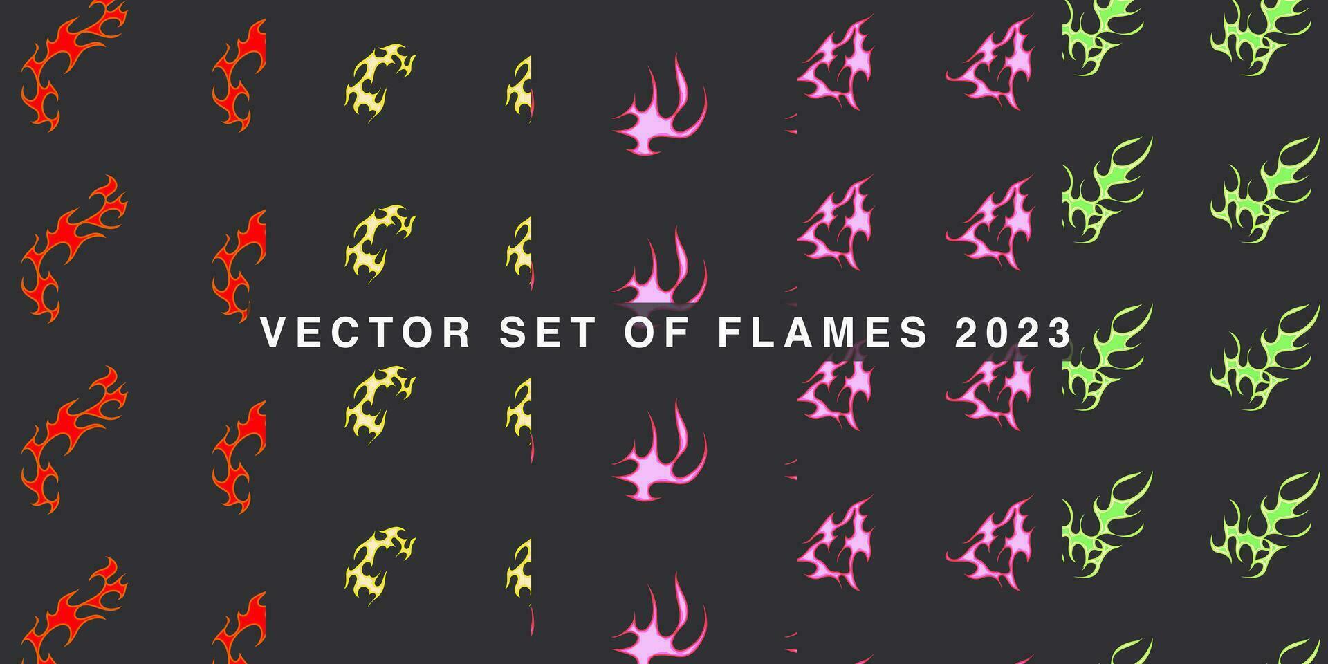 Popular Fire Vector Cartoon Set 2023, Old school seamless pattern.