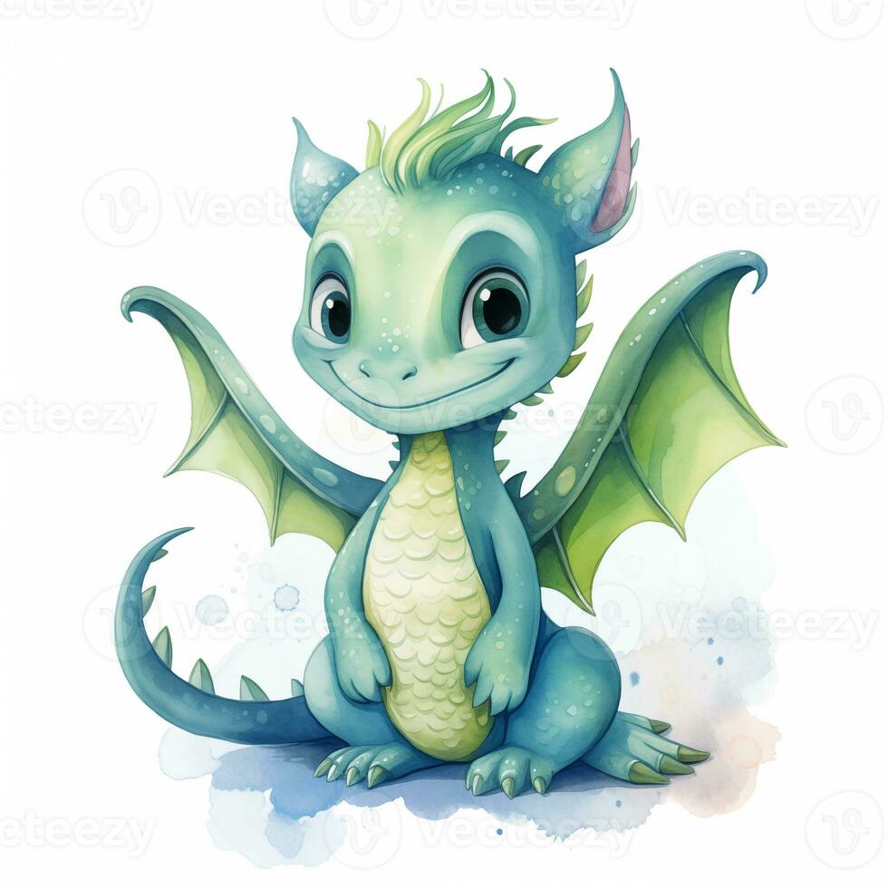 Cute watercolor little dragon baby illustration isolated clipart character photo