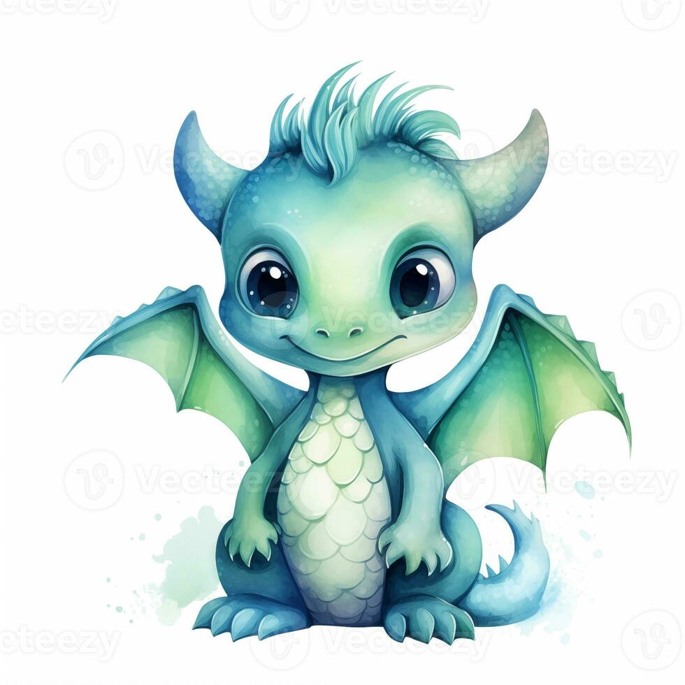 Cute watercolor little dragon baby illustration isolated clipart character photo