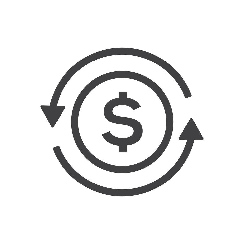 Refund icon, currency exchange, cash back, quick loan, mortgage refinance, insurance concept, fund management, return on investment, isolated vector illustration.