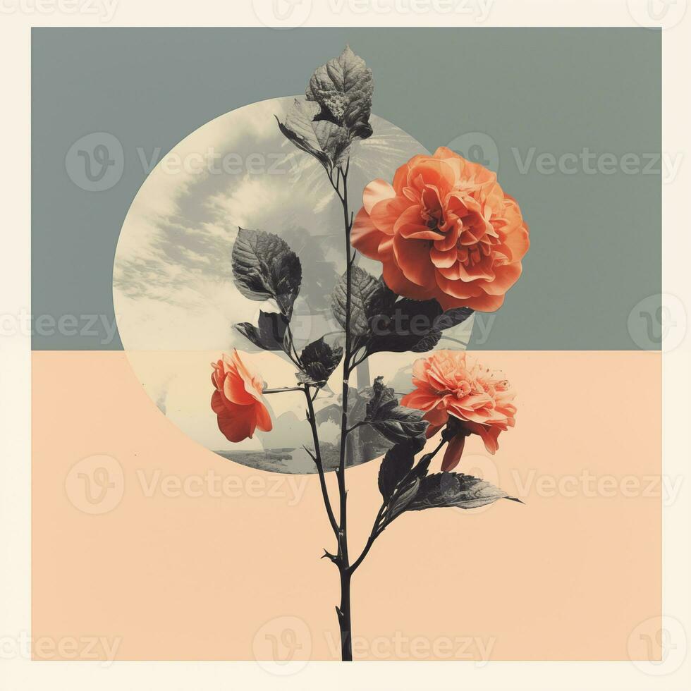 Floral vintage collage. Design of cards, posters, banners in retro style. Creative art photo