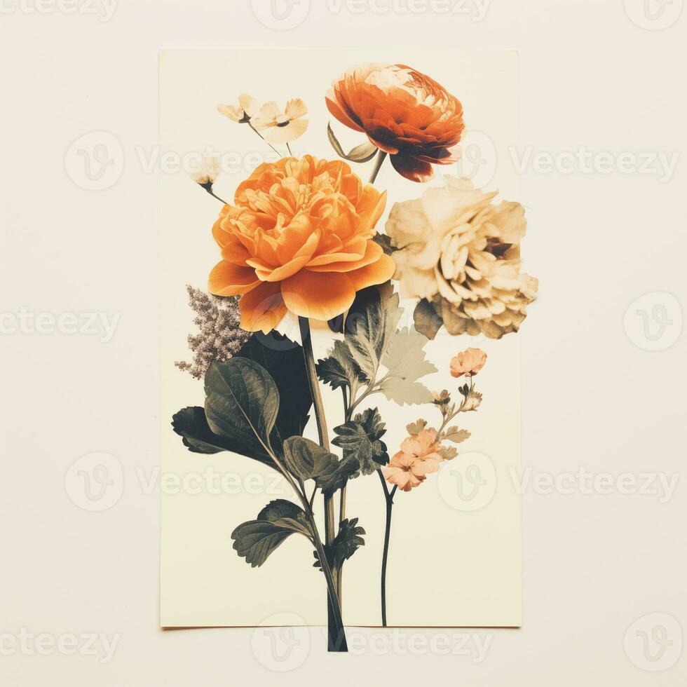 Floral vintage collage. Design of cards, posters, banners in retro style. Creative art photo