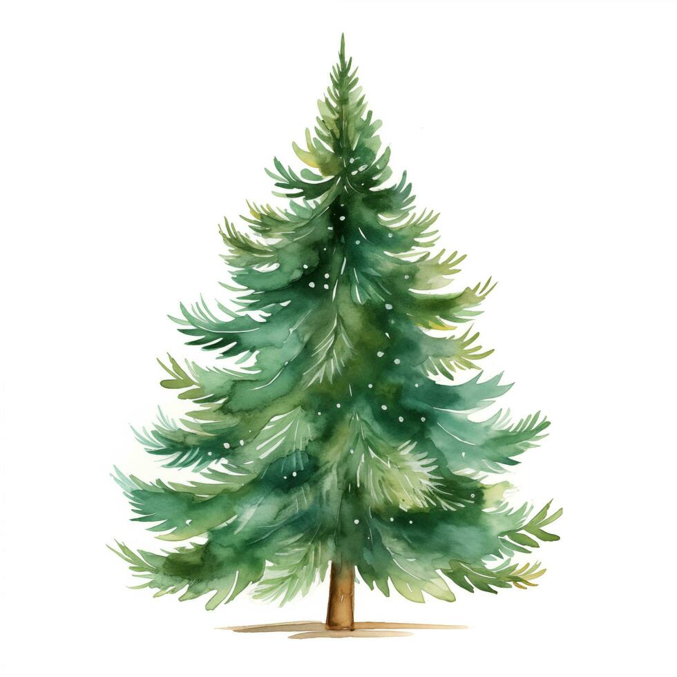 Watercolor illustration of a simple green spruce. Christmas clipart, New Year, holiday, forest photo