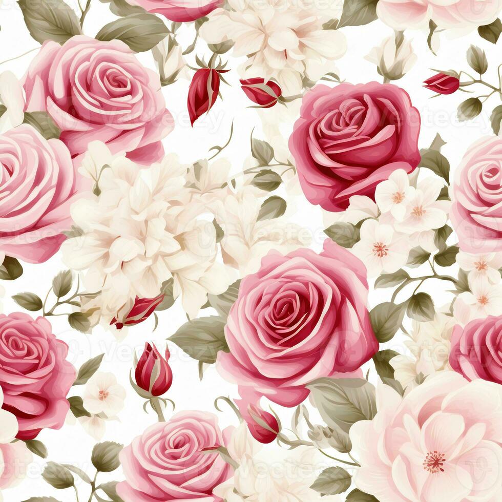 Floral seamless pattern of roses. Watercolor, background, texture, print for fabric and digital paper photo