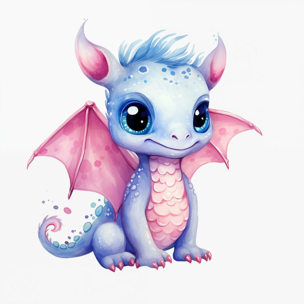 Cute watercolor little dragon baby illustration isolated clipart character photo