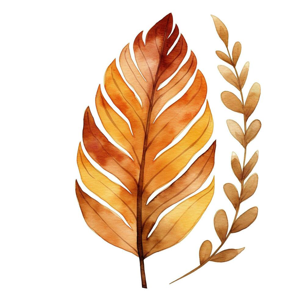 mini conjunto de otoño hojas, acuarela ilustración, hoja caer, clipart, elemento foto