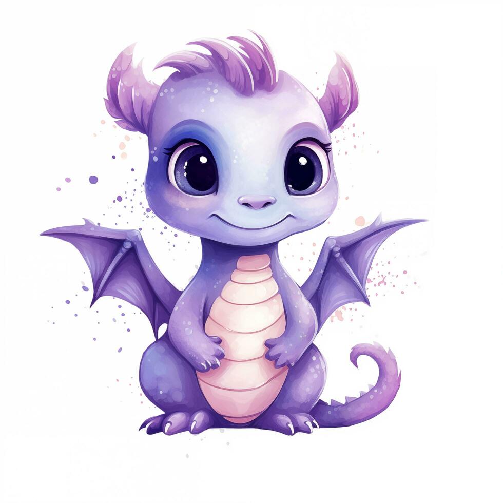 Cute watercolor little dragon baby illustration isolated clipart character photo