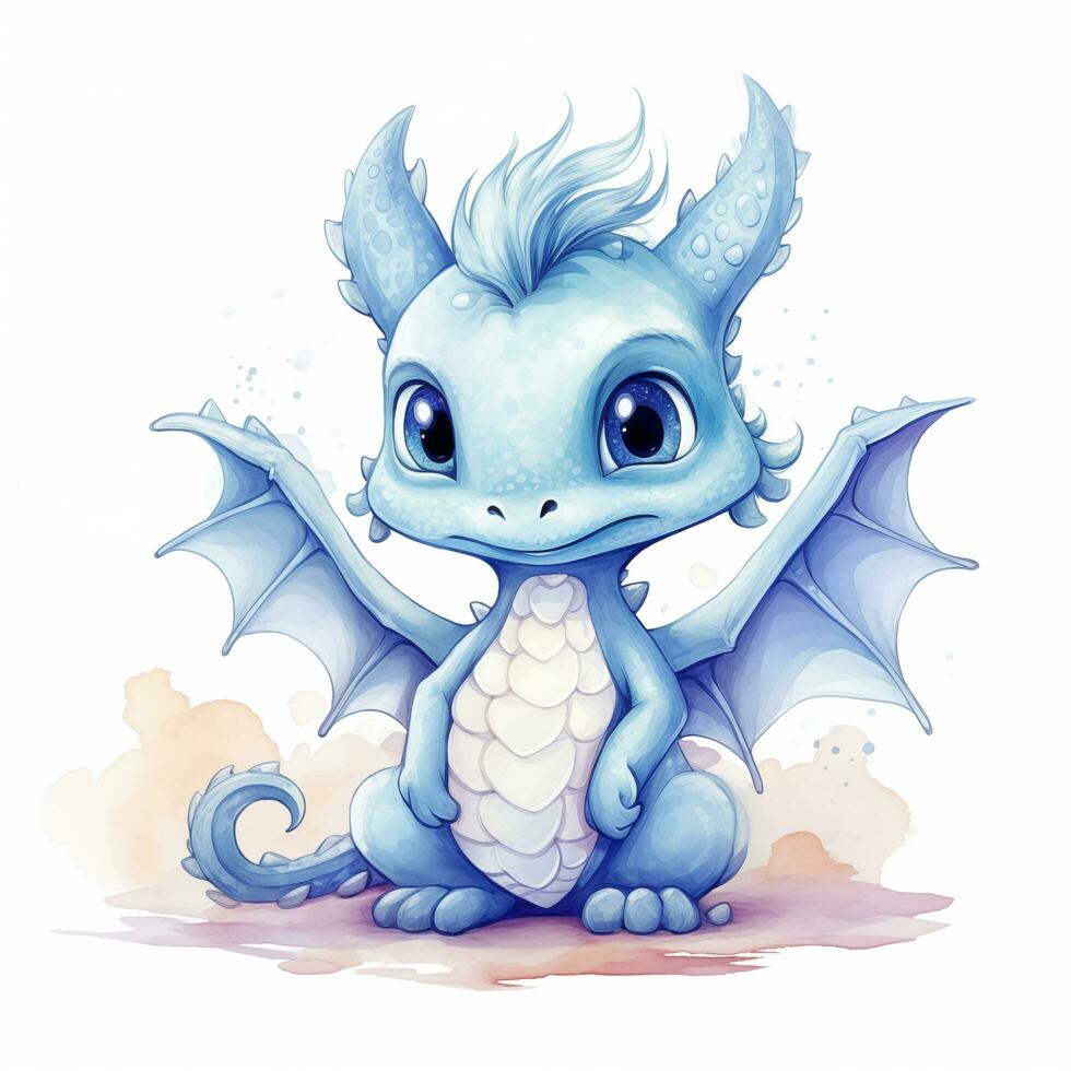 Cute watercolor little dragon baby illustration isolated clipart character photo