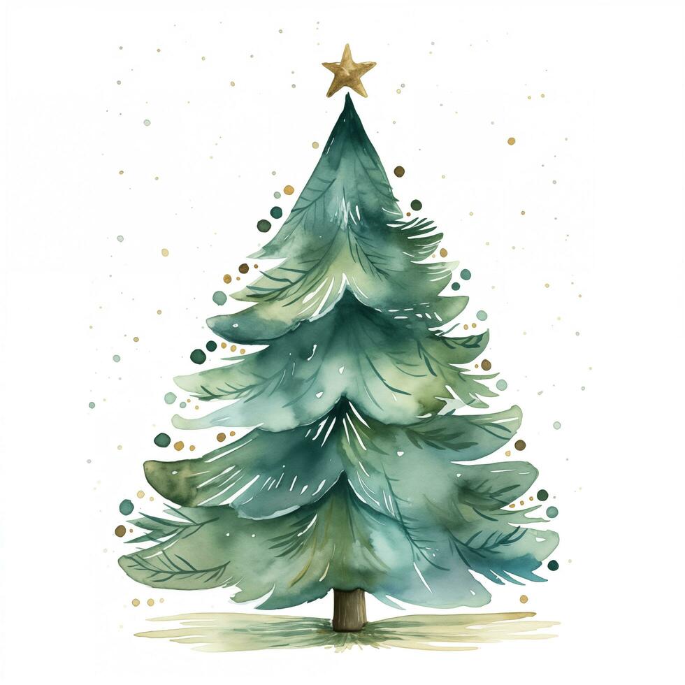 Watercolor illustration of a Christmas tree. Isolated clipart on white background photo