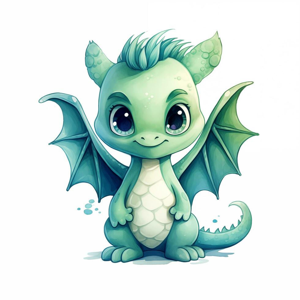 Cute watercolor little dragon baby illustration isolated clipart character photo