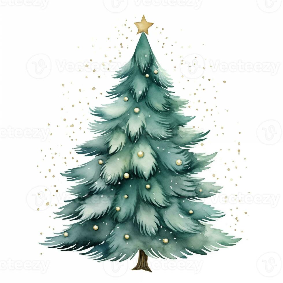Watercolor illustration of a Christmas tree. Isolated clipart on white background photo