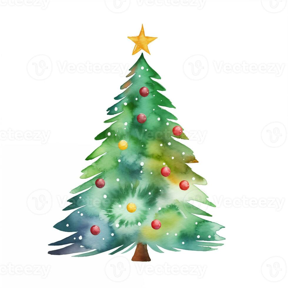 Watercolor illustration of a Christmas tree. Isolated clipart on white background photo